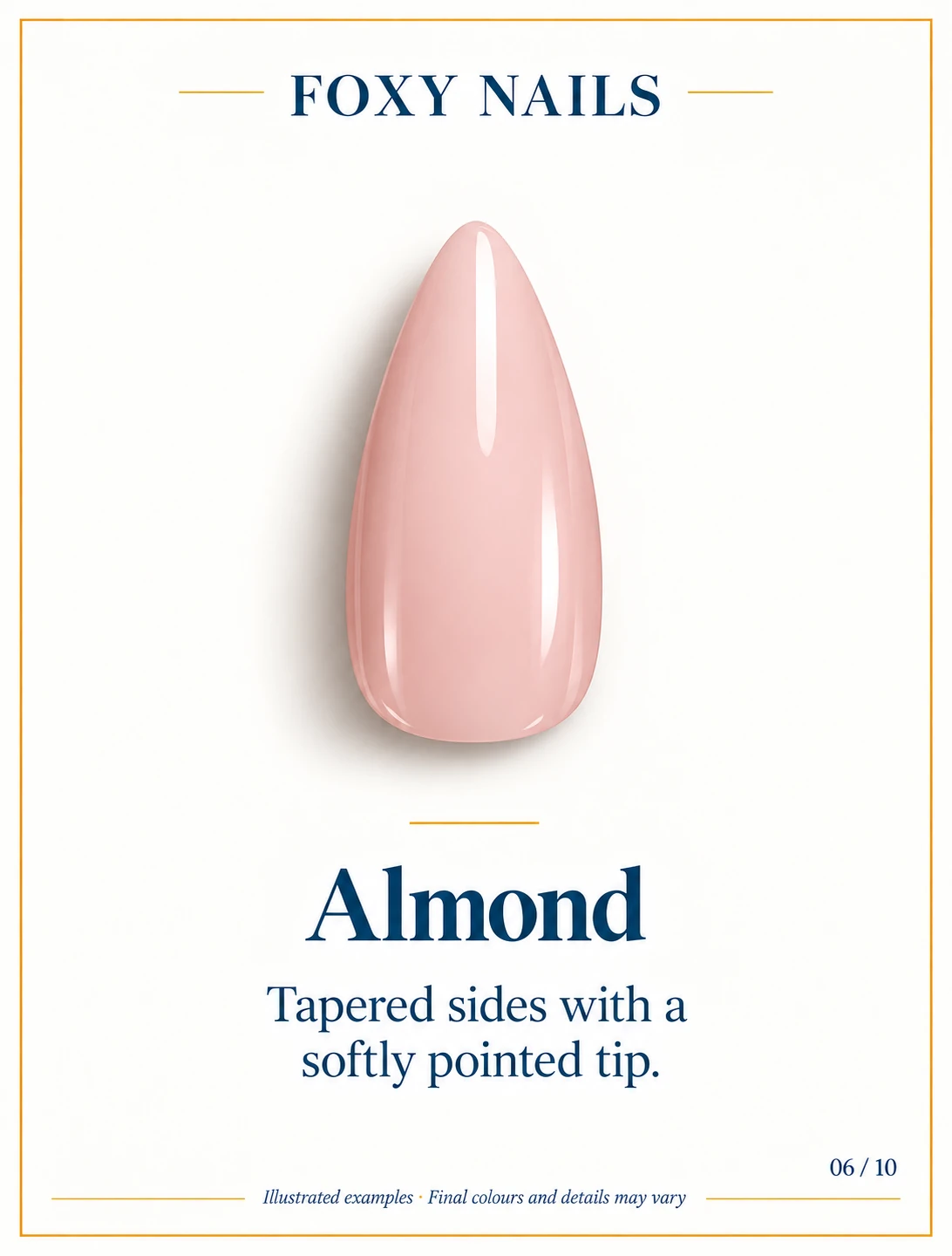 Illustrated nude-pink Almond nail